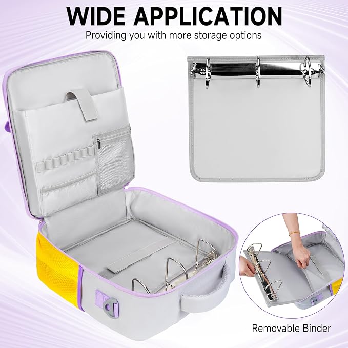 Zipper Binder 3 Ring 3 Inch with Shoulder Strap, Large Binder Backpack with Zipper Fits 13 Inch Laptop for College Office Travel, 700 Sheets Capacity,Gray&Yellow