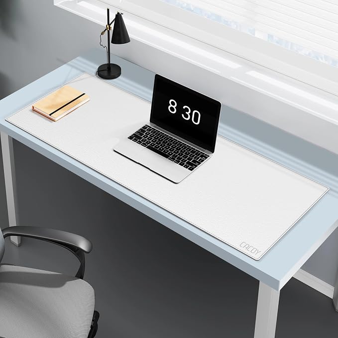 Cacoy 40" x 16" Oversized PU Leather Desk Mat, Extended Gaming Mouse Pad Writing Mat, Leather Desk Pad Blotters Protector for Office, Home, Computer, Laptop - White