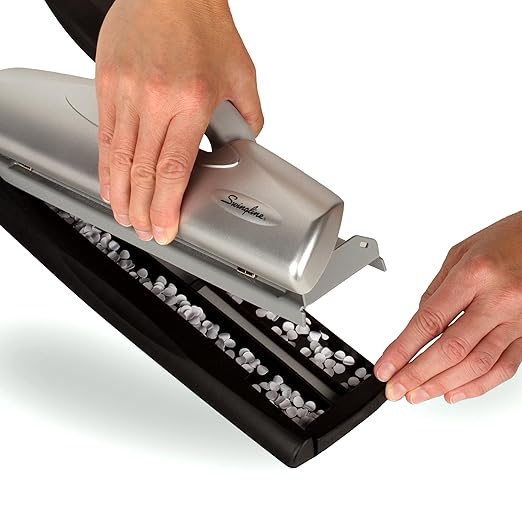 Swingline 3 Hole Punch, 20 Sheet Capacity Three Hole Puncher 3 Ring, Adjustable 2-7 Hole Paper Punch, LightTouch Low Effort, Black & Silver (74030)