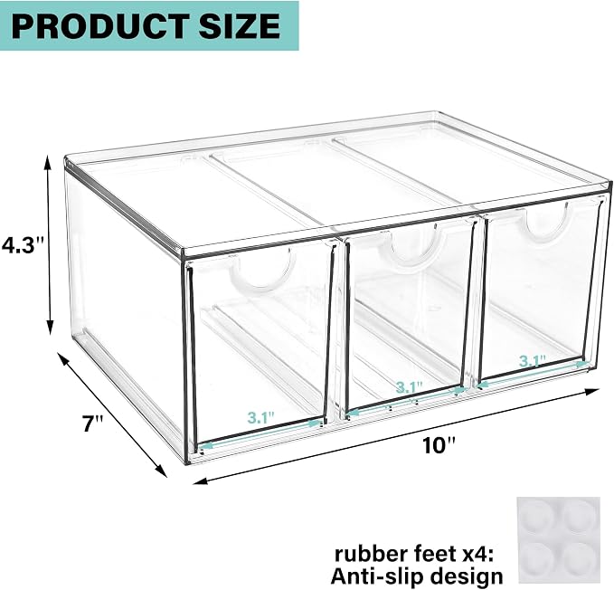 Prsildan Acrylic Makeup Organizer Stackable Storage Drawers with 3 Drawers for Office Desk Vanity Craft Room Clear Drawer Organizers for Hair Accessories Art Supplies Cosmetics Modular System