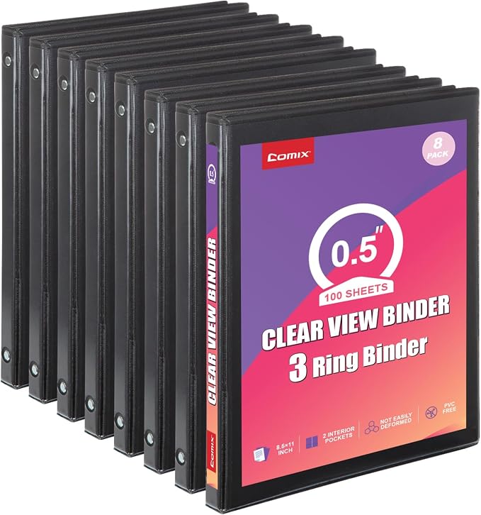 Customizable Round Ring Binder, 0.5 Inch 3 Ring Binder, Minimalist PVC-Free Binder with Clear View Cover, Lay-Flat Design for Lightweight Daily Organization at Home, School & Office