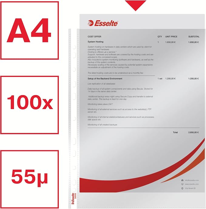 Esselte Leitz Standard A4 PP Document Wallet 100 Stück Clear