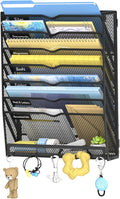 8-Tier Wall File Organizer with Hooks, Hanging File Organizer | Metal Mesh Mail Organizer, Wall Mounted File Organizer for Home, Classroom, Office Organization