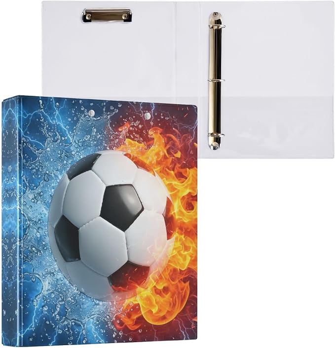 3 Ring Binder Soccer Ball Football 1.5" Round Ring Binders View Binder with 200 Sheet for Kids School Supplies Women Men Office, 1 Pack