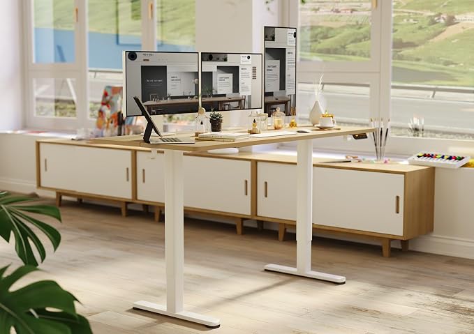 Claiks Electric Height Adjustable Standing Desk, 55x24 Inch, Nature | Smooth Height Adjustment, 3 Memory Presets, Cable Management Hub&Hook, Stable Steel Frame, 176lbs Capacity, Easy Assembly