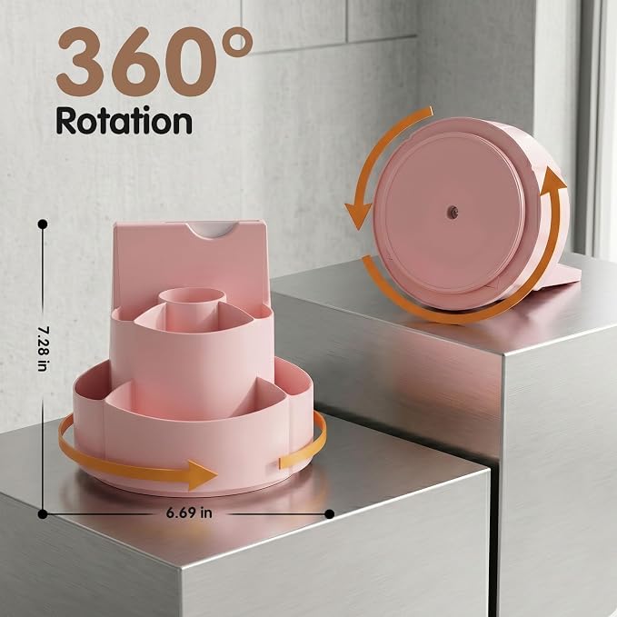 360 Rotating Pen Holder for Desk with Checklist Routine Chart Pencil Organizer To Do List Planning Board with Slider Pen Organizer with 7 Slots Desk Organizers and Accessories for Office School Home