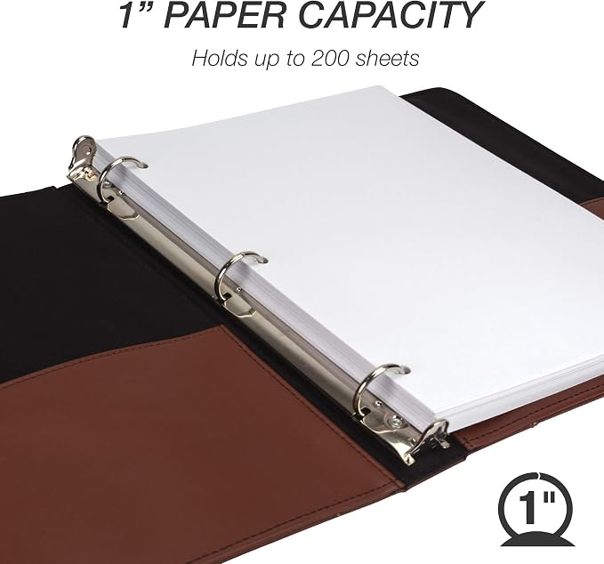 Samsill 1 Inch 3 Ring Binder, Leather, Brown with Contrast Stitching, 8.5X 11 Inch, 3 Rings, Notebook Binder, Portfolio Organizer, Planner, Journal