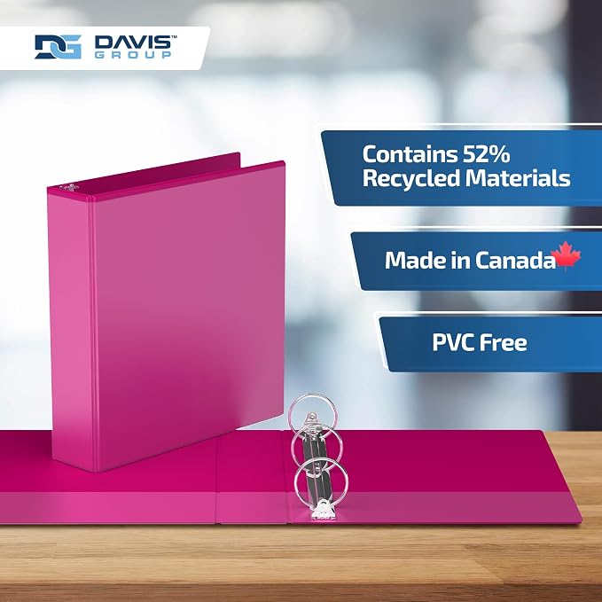 Easyview 3-Ring Binder, Clear-View Cover, 2" Round Rings, 6 Pack | Heavy-duty binder, fits 8.5" x 11" paper, pink, customizable cover, made in Canada, ideal for school or office use