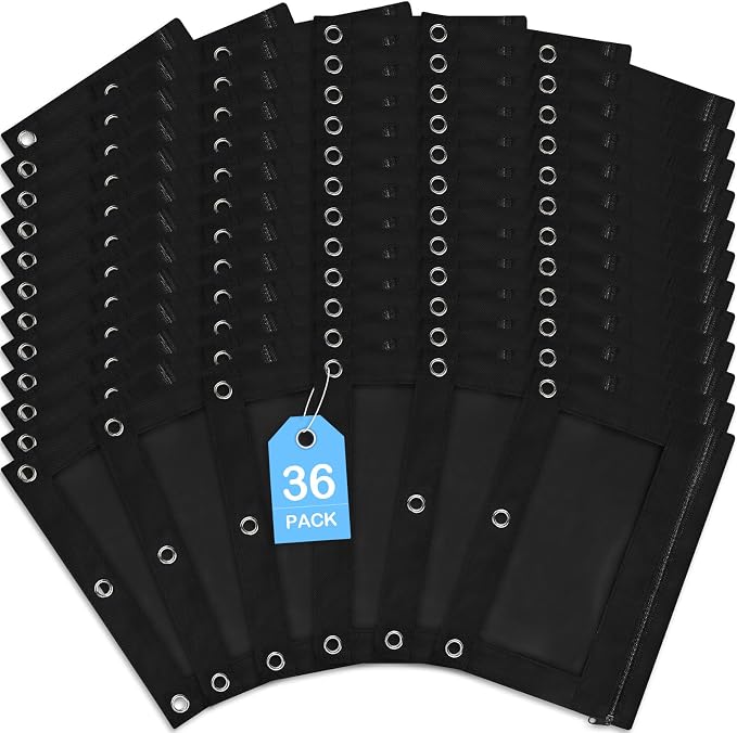 36 Pack Black Pencil Pouch for 3 Ring Binder School Supplies | Pencil Pouch Bulk For School and Office Supplies with Clear Window With Smooth Zipper Bulk