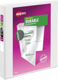 Avery Durable View 3 Ring Binder, 1 Inch EZD Rings, 1 White Binder (09301) | For Daily School and Office Use, DuraHinge Tear-Resistant Spine, DuraEdge Split-Resistant Sides, Interior Storage Pockets