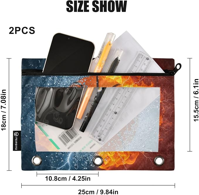 Custom Basketball Ball Pencil Pouch for 3 Ring Binder, 2 Pack Personalized Name Waterproof Pencil Bags Clear Window Pencil Case School Office Supplies