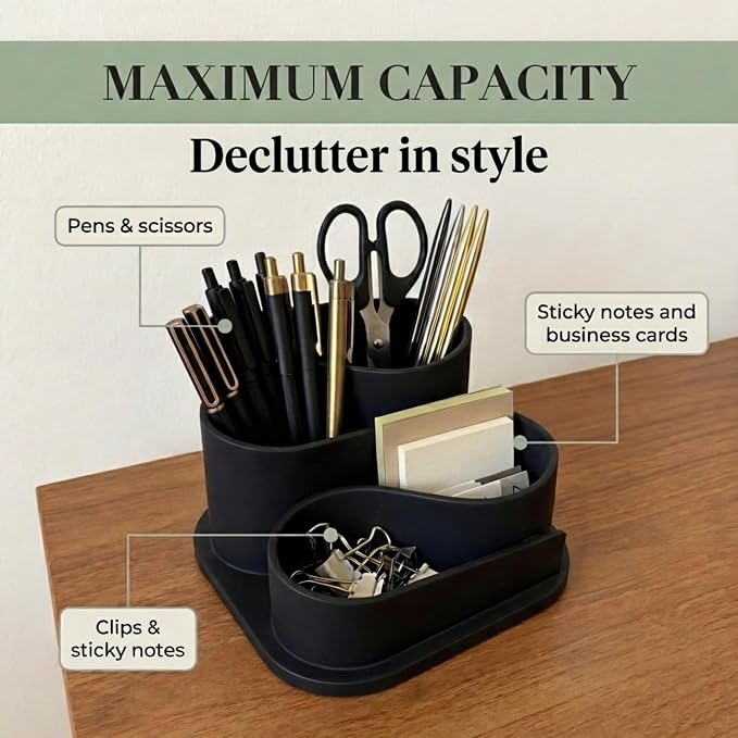 OAKOA Black Modern Desk Organizer - Minimalist Desk Accessories Pen Holder | Pencil Holder for Desk - Minimalist Desk Accessories & Workspace Organizers - Desk Pen Organizer - Modern Office Decor