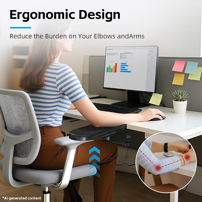 CABTE Ergonomics Desk Extender Tray, Table Mount Arm Wrist Rest Shelf | 180° Swivel Elbow Arm Support, Computer Desk Extender Tray for Home and Office (Black - Rotating)