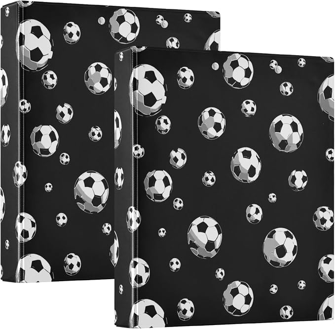 Football Black Round Ring Binders 1.5 Inch Soccer Sports Balls 3 Ring Clipboard Binder for Office School Work Supplies File Folder 200 Sheet Capacity
