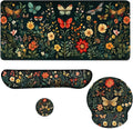 Butterfly Mouse Pad Set Colorful Floral Garden Fantasy Gaming Mousepad 4in1 Desk Mat for Desktop Anti-Slip XXL Big Computer Ergonomic Mousepad with Wrist Support for Keyboard and Mouse