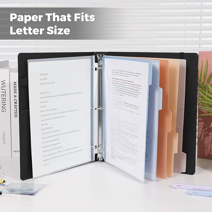 SKYDUE 3 Ring Binder with Magnetic Clipboard, 1 Inch Binder with 5 Dividers | Faux Leather Binder, Folder, Binder Pouch, Plastic Sleeves, and notepad, Ideal for Office & School Supplies Organize