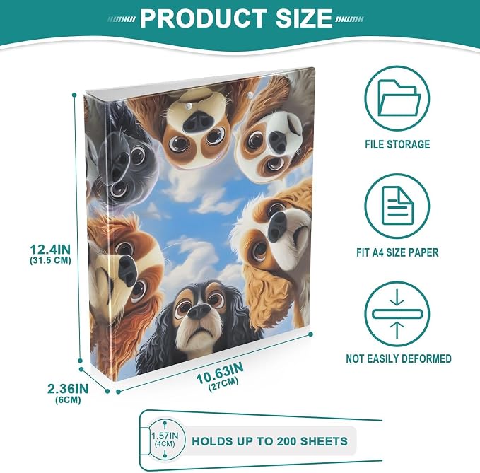 ALAZA 3 Ring Binder Funny Dog Faces Clipboard Round Ring Binder Holds 1.5 Inch Three Rings Binders for Office Supplies, 1Pack