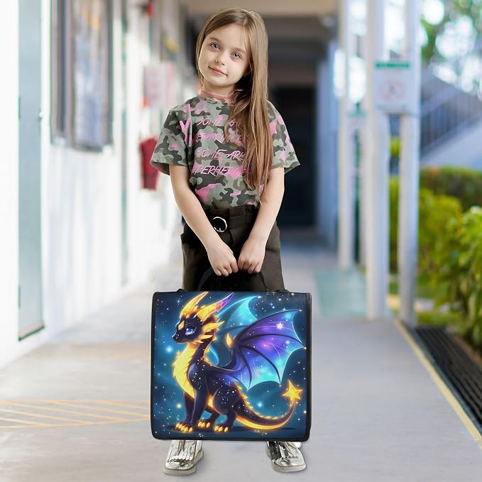 3 D-Ring Zipper Binder Bag, Little Dragon in Galaxy Dark Space Removable Binder with Zipper Case Hold 300+ Sheets& 13 Inch Laptop for School Office Supplies Organizer