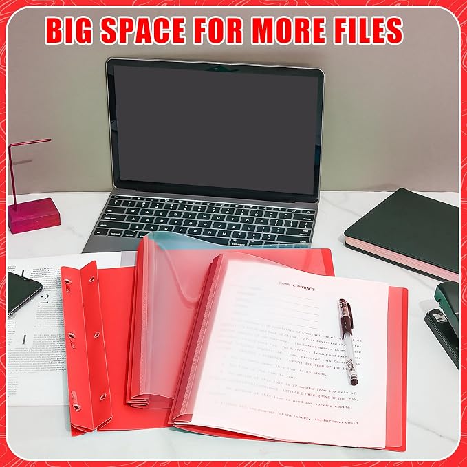 Teling 24 Pcs Clear Front Report Covers with 3 Prongs Fasteners Plastic Presentation Folders Resume Portfolio Report for Letter Size Binder for Paper Document School Office(Red)