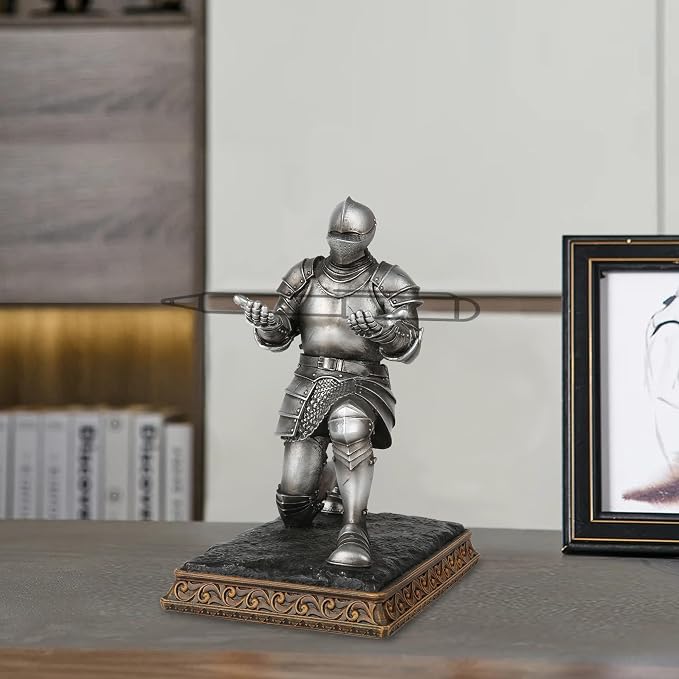 Grace4Joy Knight Pen Holder - 7 Inch Cool Pen Holder Office Desk Accessories, Hand Painted Unique Medieval Office Gifts for Men