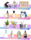 Dezzer 4 Pack Acrylic Shelves for Wall, 15" Acrylic Floating Shelves for Bathroom Bedroom, Invisible Bookshelf Wall Ledge Storage Shelf Books Perfume Toys Action Figure Display Shelves, Iridescent