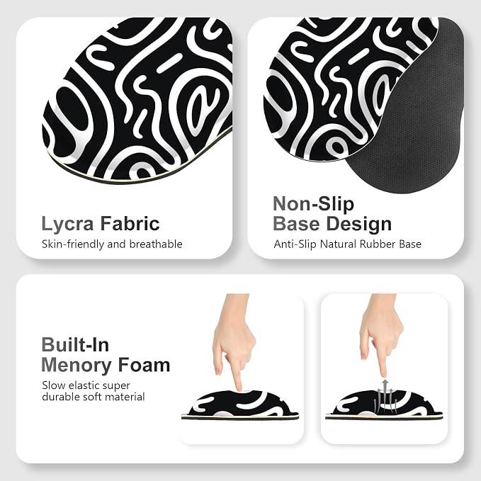 Large Gaming Mouse Pad Set, 4 in 1 Extended Keyboard Desk Mat with Wrist Rest, Computer Game Mousepad, Non-Slip Desk Pad Easy Typing Pain Relief for Home Office I Black White Topographic