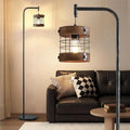 67" Industrial Floor Lamp with Wood & Black Metal Shade, Modern Standing Lamp, Rustic Farmhouse Tall Lamp for Living Room Bedroom Office, 2700K Bulb & Foot Switch Included (BlackSliver+ Wood- FL-2521)
