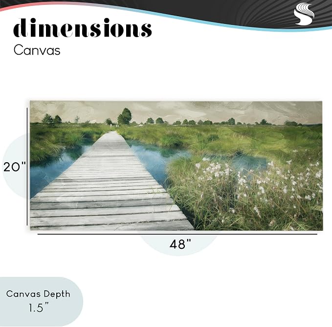 Marsh Walkway Landscape Serenity, 20 x 48 Inch Canvas Wall Art | Stupell Industries · By Milli Villa · Ready to hang · Calm lake house decor · Made in USA