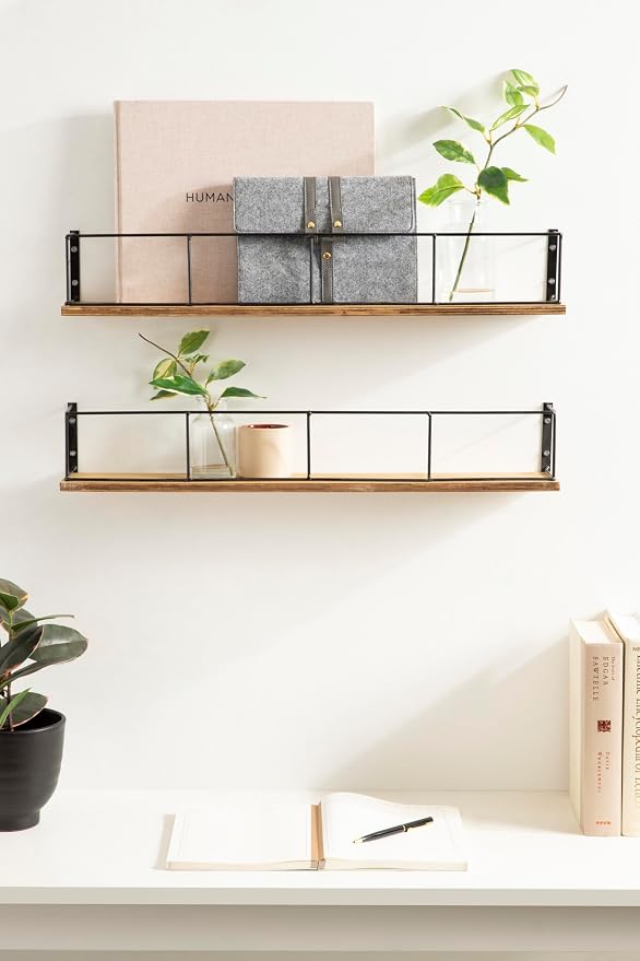 Kate and Laurel Benbrook 24 inch 2-Pack Wood and Metal Floating Wall Shelves, Rustic Brown and Black