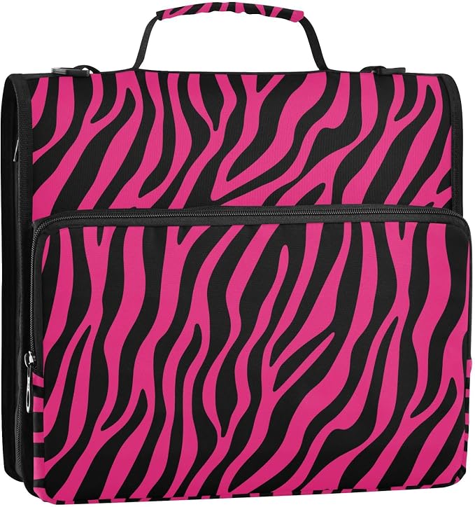 Hot Pink Zebra Print 3 Ring Binder Bag 1.5 inch Binder Organizer with Zipper Shoulder Strap 500 Sheet Documents Storage for School Office