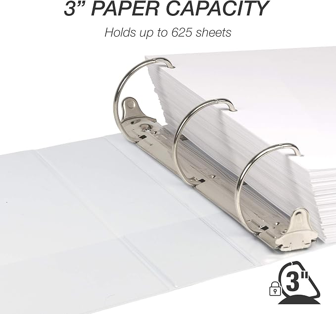 Samsill Durable 3 inch 3 Ring Binder, D Ring Binder, 100% Recycled Chipboard, White, 4 Pack