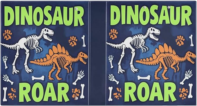 Dinosaur Roar Round Ring Binders 1.5 Inch Dragon Dino Skull 3 Ring Clipboard Binder for Office School Work Supplies File Folder Document 200 Sheet Capacity Easy Open 2 Pieces