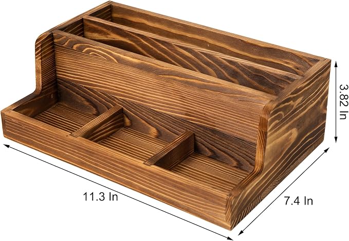 Rustic Brown Wood Mail Organizer Stationery Sorter Letter Holder Office Supply Storage Caddy 2 Slots 3 Trays Desktop Envelope Document Notepad Countertop Daily Accessories Table Home Entryway