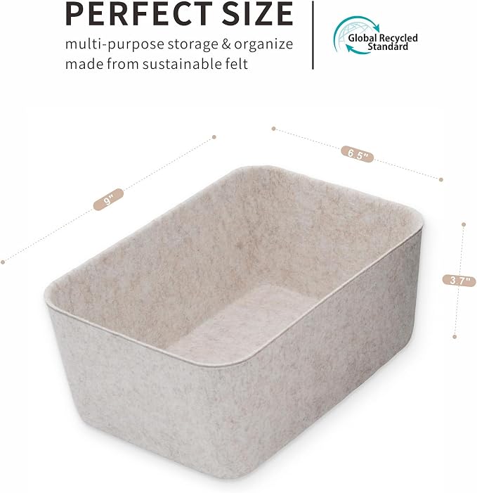 Felt deep Storage Bin lidded Desk Drawer Organizer Caddy Oatmeal