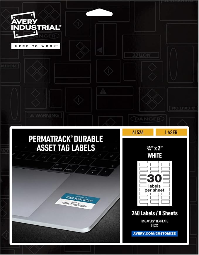 Avery White Asset Tag Labels, 3/4" x 2", Laser Printable Tags, 240 Waterproof Labels (61526)