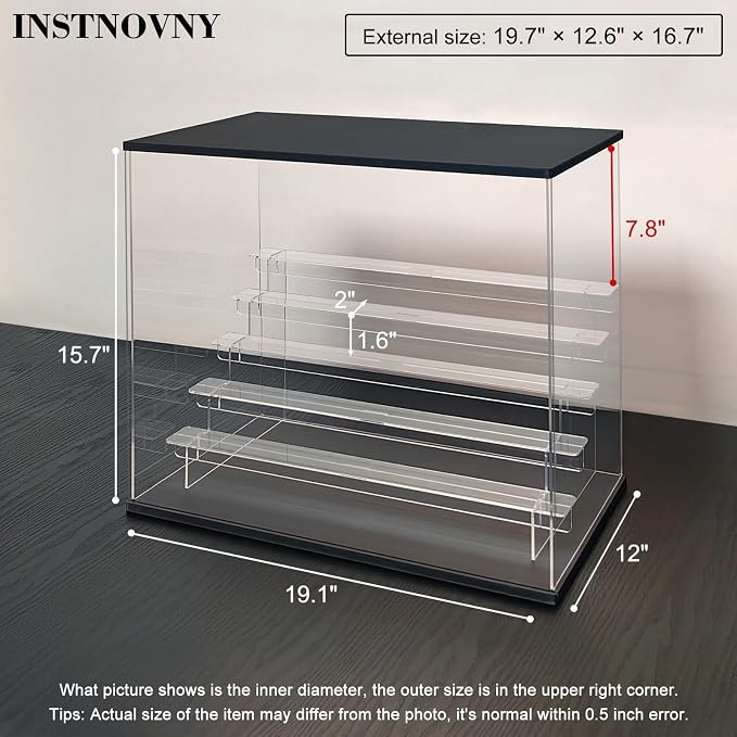 Clear Acrylic Display Case with Light 6 Tier Display Storage Box Assembly Dustproof Showcase for Collectibles Action Figures(Black, 19.1*12.0*15.7inch)