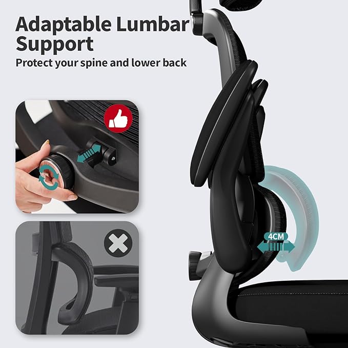 TRALT Office Chair Ergonomic Desk Chair - Gaming Chair with Lumbar Support | 330 LBS Home Office Desk Chairs with Headrest, Reading Chair with Flip-up Armrests, Comfortable Computer Chairs (6, Black)