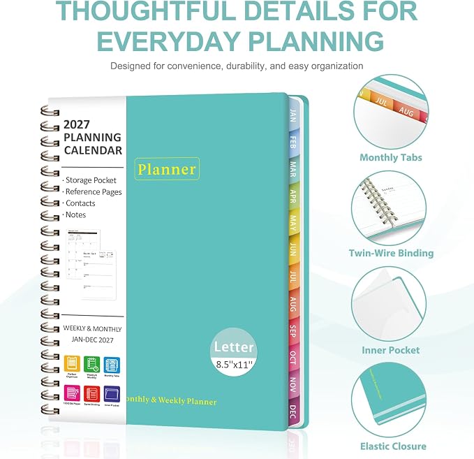 2027 Planner, Weekly and Monthly Calendar Planner Book, JAN 2027 - DEC 2027