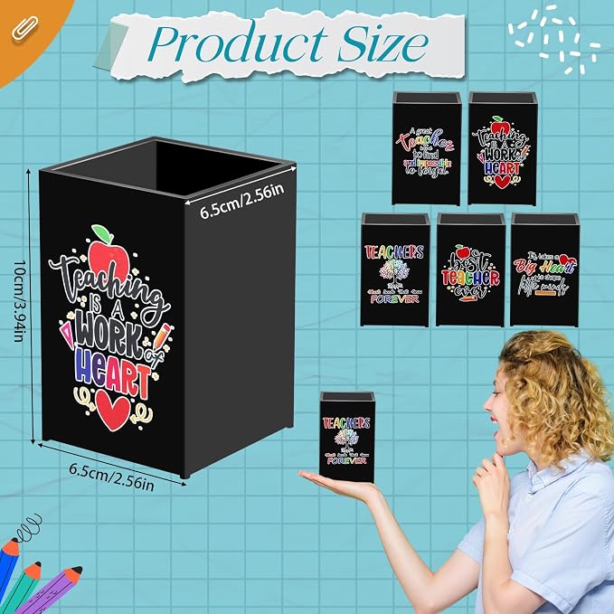 Cholemy 10 Pack Teacher Appreciation Gifts Bulk Pencil Holders Acrylic Pen Holder Desk Organizer Pencil Cup Containers for School Office Home Supplies Christmas Teacher Gifts(Black)