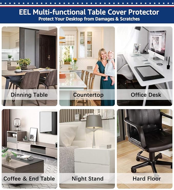 24 X 36 Inch Clear Large Desk Pad Blotter Home Office Table Protector on Top of Desks for Laptop Computer Keyboard PVC Vinyl Desk Pad Organizer with Mouse Pad Waterproof Wipeable Plastic Transparent