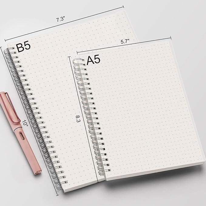 AHGXG Dotted Journals Spiral Notebook 3 Pack, A5 Bullet Dot Grid Journal with 100 GSM Thick Dotted Paper, Transparent Hardcover, 80 Sheets, for Bullet Journaling, Artist Writing Drawing, 5.7" x 8.3"