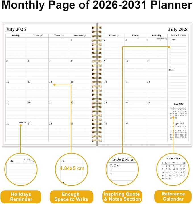 2026-2031 Monthly Planner - 60 Month PLanner Calendar from July 2026 to June 2031, 5 Year Planner 2026-2031 with Flexible Cover, Inner Pocket, Perfect for Home | School | Office, 8.5" x 11", Green Leaf