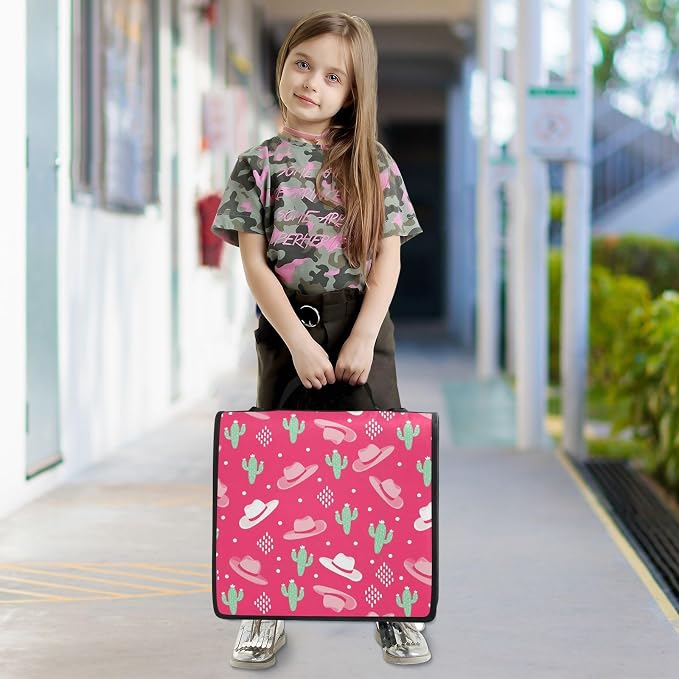 Cowboys Cowgirls Pink Pattern 3 Ring Zipper Binder with Shoulder Strap & Handle 1.5 Inch D-Ring Zippered Bag with Pencil Pouch, Expanding File Folder, Binder Organizer for School or Office