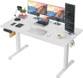55 x 24 in Electric Standing Desk - Memory Height Adjustable | Ergonomic Sit-to-Stand Rising Computer Table Gaming Workstations with 2 Hooks and Wire Hole for Home Office, White