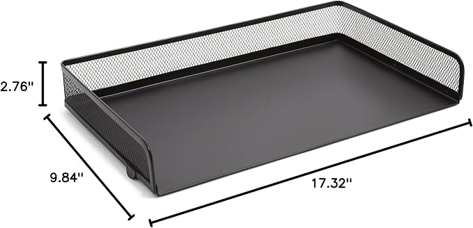 TRU RED Side‑Load Stackable Metal Letter Tray, Matte Black – Desktop Paper Organizer for Office Files & Documents