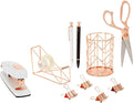 U Brands Desktop Accessory Kit, Office Supplies Set, Wire Metal, Rose Gold, 10-Pieces