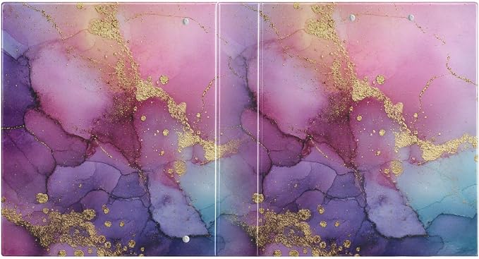 Purple Pink Blue and Gold Marble Binder 3 Ring 1.5 Inch Binder with Clipboard&Pockets, Hardcover Binders Heavy Duty Large File Folder for Office School Supplies - Holds 200 Sheets, 2 PC