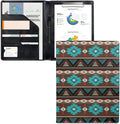 Dreaweet Turquoise Aztec Tribal Leather Padfolio for Women Men Resume Portfolio Folder,Interview/Legal Document Organizer & Business Card Holder with Letter-Sized Writing Pad