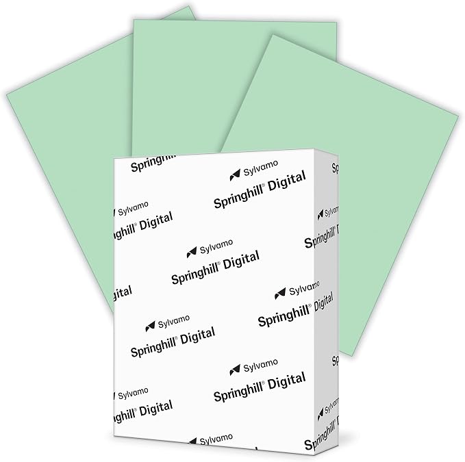 Springhill 8.5” x 11” Green Colored Cardstock Paper, 67lb Vellum Bristol, 147gsm, 250 Sheets (1 Ream) – Premium Lightweight Cardstock, Vellum Printer Paper with Textured Finish – 046000R