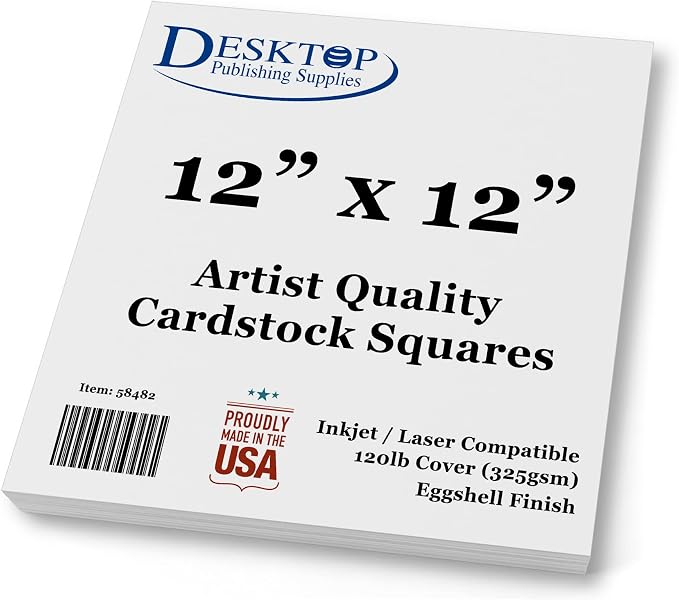 White Cardstock Squares 12" x 12" Eggshell Finish 120lb Cover - 40 Pack | Artist Quality Ultra-Thick (325gsm) Stock For Spin Art Refills, Drawing, Watercolor, Charcoal, Mixed Media, And Crafts